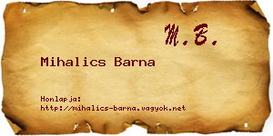 Mihalics Barna névjegykártya