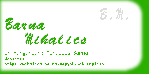 barna mihalics business card